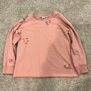 Collection By Cezele Long Sleeve Distressed Sweatshirt